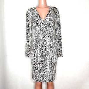 Banana Republic Faux Wrap Jersey Dress Black Cream Abstract Animal Print